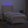 Box spring bed mattress and LED lights cream fabric 100x200 cm by , Beds and slatted bases - Ref: Foro24-3138938, Price: 364,...