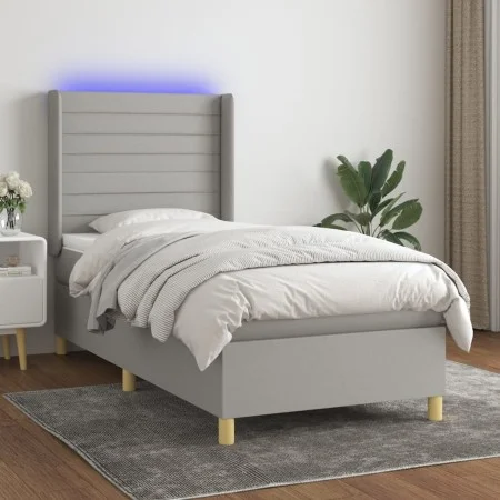 Box spring bed mattress and LED lights light gray fabric 100x200 cm by , Beds and slatted bases - Ref: Foro24-3138933, Price:...