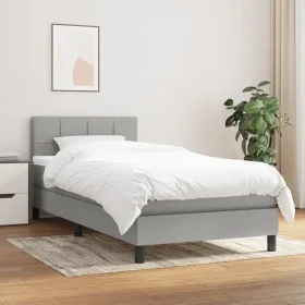 Box spring bed with light gray fabric mattress 90x200 cm by , Beds and slatted bases - Ref: Foro24-3140025, Price: 285,20 €, ...