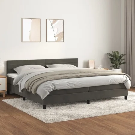 Box spring bed with dark gray velvet mattress 200x200 cm by , Beds and slatted bases - Ref: Foro24-3141384, Price: 530,89 €, ...