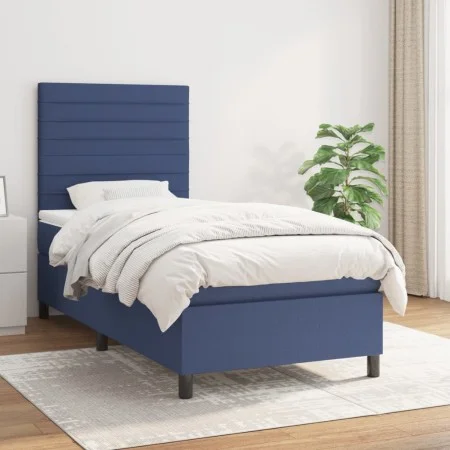 Box spring bed with blue fabric mattress 90x190 cm by , Beds and slatted bases - Ref: Foro24-3141823, Price: 332,25 €, Discou...