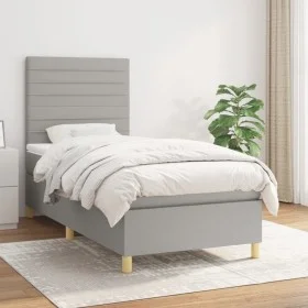 Box spring bed with light gray fabric mattress 100x200 cm by , Beds and slatted bases - Ref: Foro24-3142393, Price: 331,12 €,...