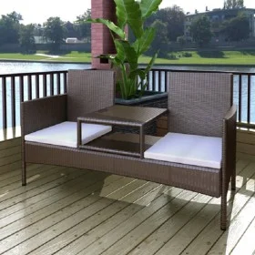 2-seater garden sofa with brown synthetic rattan table by vidaXL, garden benches - Ref: Foro24-42843, Price: 204,61 €, Discou...