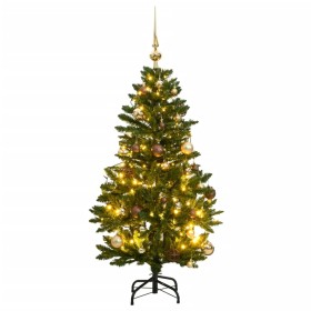 Árbol Navidad artificial con bisagras 150 LED y bolas 120 cm