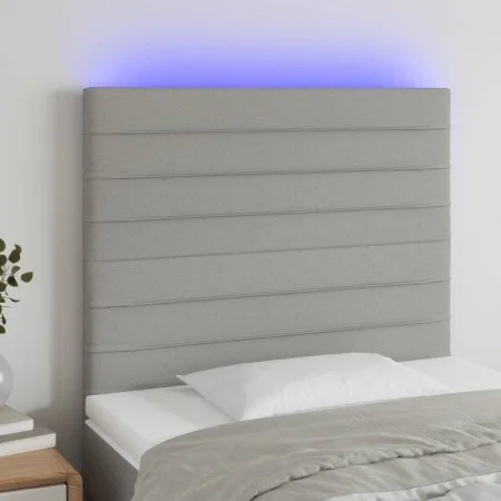 Headboard with LED lights light gray fabric 100x5x118/128 cm by , Headboards and footboards - Ref: Foro24-3122554, Price: 61,...