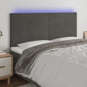 Kopfteil mit LED-Leuchten, dunkelgrauer Samt, 200 x 5 x 118/128 cm von , Kopf- und Fußteile - Ref: Foro24-3122631, Preis: 96,...