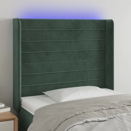 LED-Kopfteil aus dunkelgrünem Samt, 103 x 16 x 118/128 cm von , Kopf- und Fußteile - Ref: Foro24-3124233, Preis: 88,32 €, Rab...