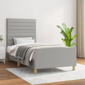 Light gray fabric bed frame with headboard 90x200 cm by , Beds and slatted bases - Ref: Foro24-3125106, Price: 132,76 €, Disc...