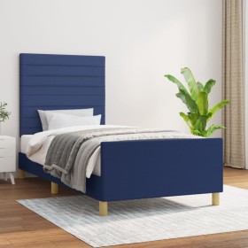 Bed frame with blue fabric headboard 90x200 cm by , Beds and slatted bases - Ref: Foro24-3125112, Price: 149,35 €, Discount: %