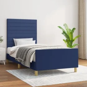 Bed frame with blue fabric headboard 90x200 cm by , Beds and slatted bases - Ref: Foro24-3125112, Price: 146,74 €, Discount: %