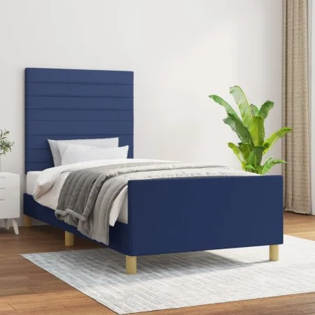 Bed frame with blue fabric headboard 90x200 cm by , Beds and slatted bases - Ref: Foro24-3125112, Price: 146,74 €, Discount: %