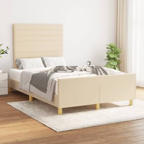 Estructura de cama con cabecero de tela color crem