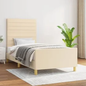 Bettrahmen mit cremefarbenem Stoffkopfteil 100x200 cm von , Betten und Lattenroste - Ref: Foro24-3125119, Preis: 144,86 €, Ra...