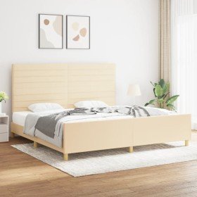 Estructura de cama con cabecero de tela color crema 200x200 cm