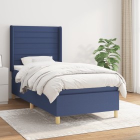 Cama box spring con colchón tela azul 90x200 cm