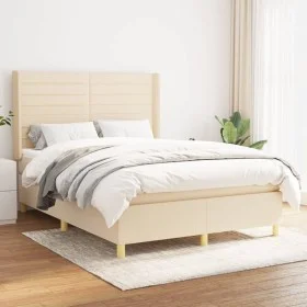 Box spring bed with cream fabric mattress 140x190 cm by , Beds and slatted bases - Ref: Foro24-3132070, Price: 503,66 €, Disc...