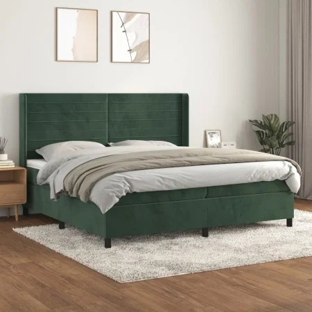 Box spring bed with dark green velvet mattress 200x200 cm by , Beds and slatted bases - Ref: Foro24-3132762, Price: 708,35 €,...