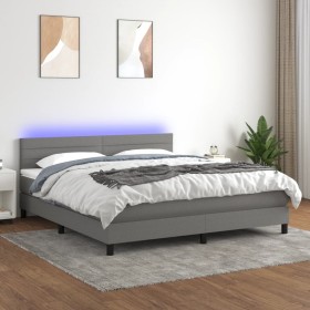 Cama box spring colchón y luces LED tela gris oscu