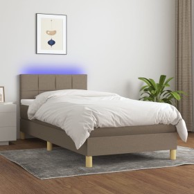 Cama box spring con colchón LED tela gris taupe 90x200 cm