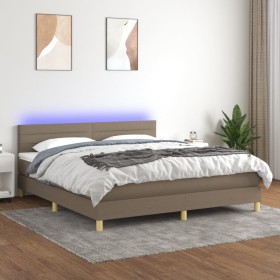Cama box spring con colchón LED tela gris taupe 180x200 cm