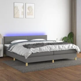 Box spring bed with mattress and LED dark gray fabric 200x200 cm by , Beds and slatted bases - Ref: Foro24-3133822, Price: 57...