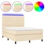 Box spring bed mattress and LED lights cream fabric 140x190 cm by , Beds and slatted bases - Ref: Foro24-3134954, Price: 483,...