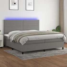 Box spring bed mattress and LED lights light gray fabric 200x200 cm by , Beds and slatted bases - Ref: Foro24-3134982, Price:...