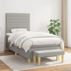 Box spring bed with light gray fabric mattress 90x200 cm by , Beds and slatted bases - Ref: Foro24-3137205, Price: 349,42 €, ...