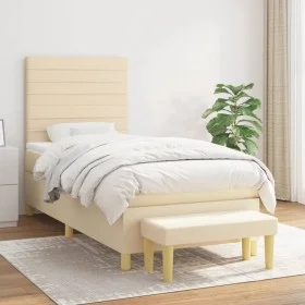 Box spring bed with cream fabric mattress 100x200 cm by , Beds and slatted bases - Ref: Foro24-3137218, Price: 374,54 €, Disc...