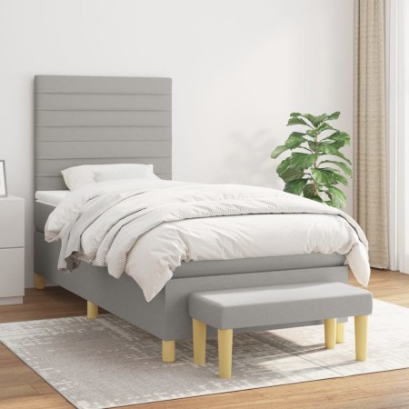 Box spring bed with light gray fabric mattress 90x190 cm by , Beds and slatted bases - Ref: Foro24-3137197, Price: 345,32 €, ...