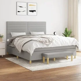 Box spring bed with light gray fabric mattress 180x200 cm by , Beds and slatted bases - Ref: Foro24-3137253, Price: 680,21 €,...