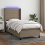 Cama box spring colchón y luces LED tela gris taupe 90x200 cm