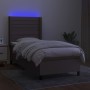 Cama box spring colchón y luces LED tela gris taupe 90x200 cm