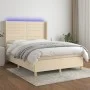 Box spring bed mattress and LED lights cream fabric 140x190 cm by , Beds and slatted bases - Ref: Foro24-3138954, Price: 512,...