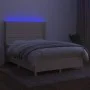 Box spring bed mattress and LED lights cream fabric 140x190 cm by , Beds and slatted bases - Ref: Foro24-3138954, Price: 512,...