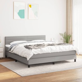 Cama box spring con colchón tela gris claro 180x200 cm