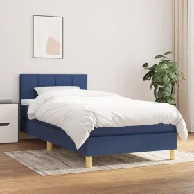 Box spring bed with blue fabric mattress 90x200 cm by , Beds and slatted bases - Ref: Foro24-3140591, Price: 287,19 €, Discou...