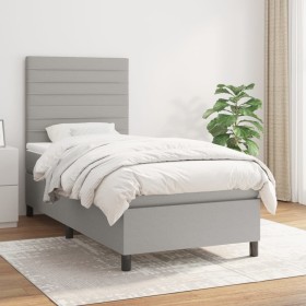 Cama box spring con colchón tela gris claro 100x200 cm