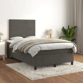 Box spring bed with dark gray velvet mattress 120x200 cm by , Beds and slatted bases - Ref: Foro24-3143074, Price: 370,55 €, ...
