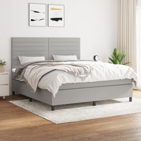 Box spring bed with light gray fabric mattress 180x200 cm by , Beds and slatted bases - Ref: Foro24-3141873, Price: 602,79 €,...