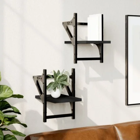 Wall shelves with bars 2 units black 20x25x30 cm by , Shelves and shelves - Ref: Foro24-836228, Price: 14,51 €, Discount: %
