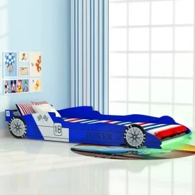 Kinderbett in Form eines Rennwagens mit LED-Lichtern 90x200 cm blau von vidaXL, Kinderbetten und Betten für Kinder - Ref: For...