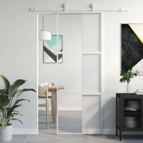 Weiße Schiebetür aus gehärtetem Glas und Aluminium, 76 x 205 cm von , Türen für zu Hause - Ref: Foro24-155204, Preis: 138,22 ...