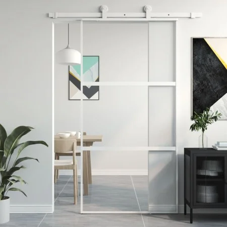 Weiße Schiebetür aus gehärtetem Glas und Aluminium, 102,5 x 205 cm von , Türen für zu Hause - Ref: Foro24-155206, Preis: 161,...