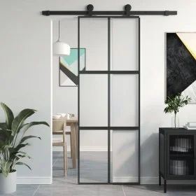 Schiebetür aus gehärtetem Glas und schwarzem Aluminium, 76 x 205 cm von , Türen für zu Hause - Ref: Foro24-155210, Preis: 146...