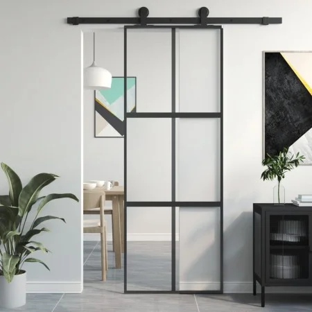 Schiebetür aus gehärtetem Glas und schwarzem Aluminium, 76 x 205 cm von , Türen für zu Hause - Ref: Foro24-155210, Preis: 146...