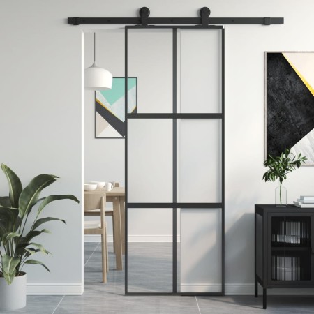 Schiebetür aus gehärtetem Glas und schwarzem Aluminium, 76 x 205 cm von , Türen für zu Hause - Ref: Foro24-155210, Preis: 148...