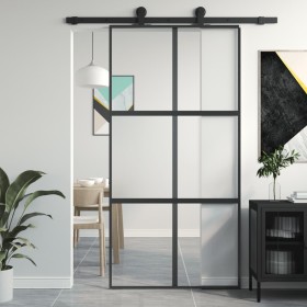 Puerta corredera vidrio templado y aluminio negra 102,5x205 cm