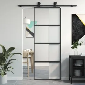 Schiebetür aus gehärtetem Glas und schwarzem Aluminium, 76 x 205 cm von , Türen für zu Hause - Ref: Foro24-155219, Preis: 162...