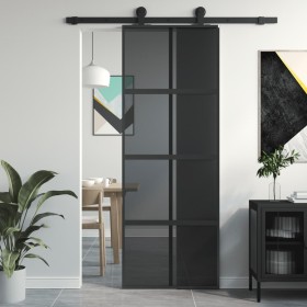 Puerta corredera vidrio templado y aluminio negra 76x205 cm